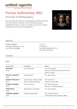 Florian Hoffmeister BSC Director of Photography