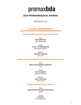 2013 Promaxbdalocal Awards Winners List