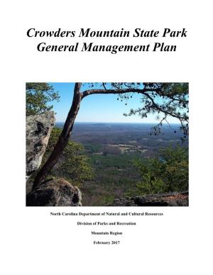 Crowders Mountain State Park General Management Plan
