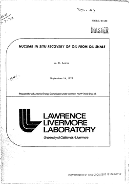 LAWRENCE LIVERMORE LABORATORY V University of Califomia/Lh/Ermore