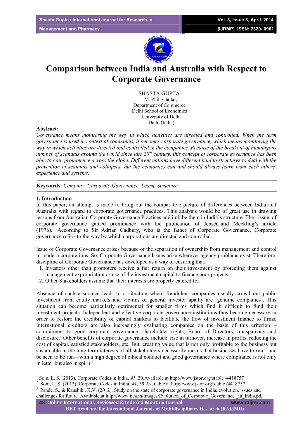 Comparison Between India and Australia with Respect to Corporate Governance