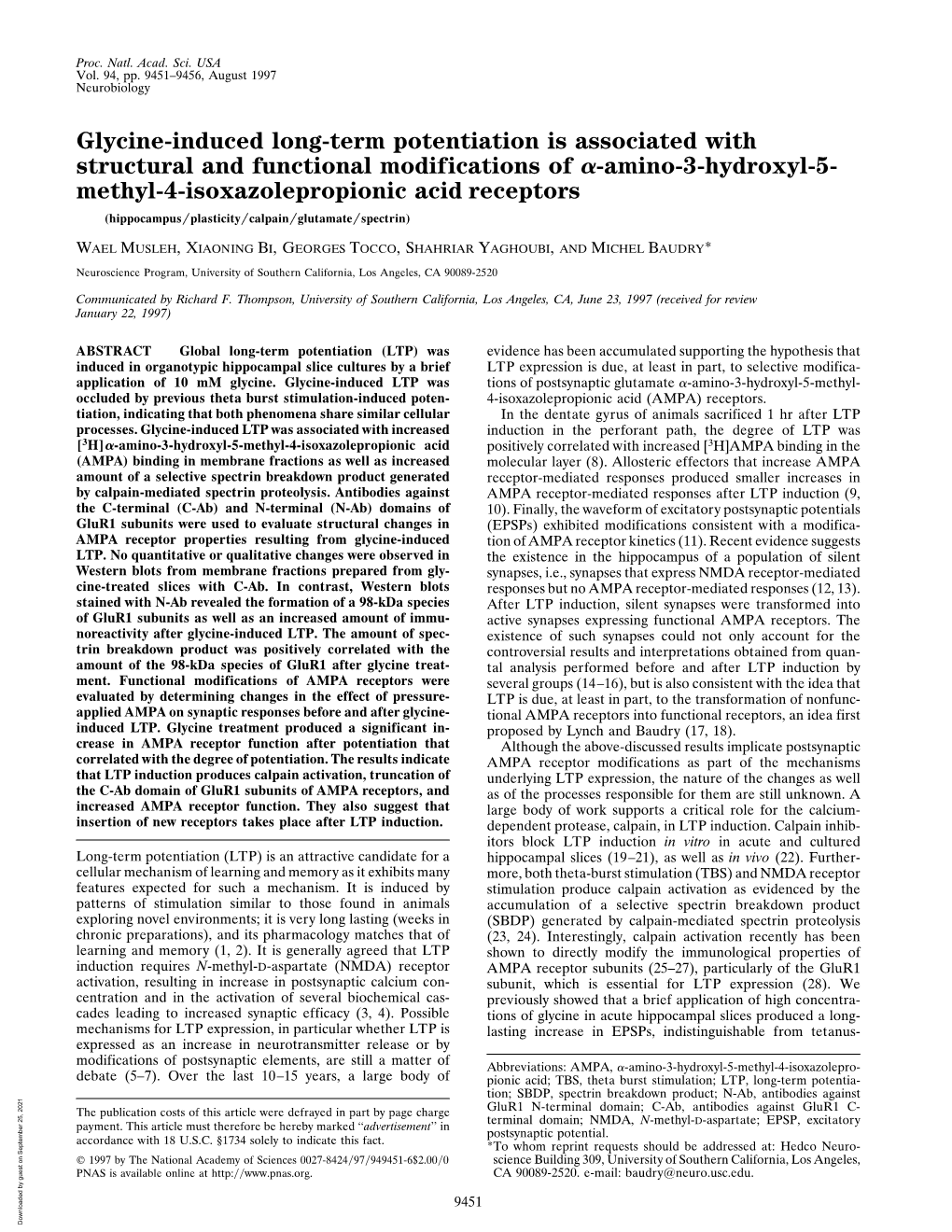 Glycine-Induced Long-Term Potentiation Is Associated