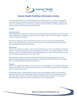 Interior Health Facilities Information (Units)