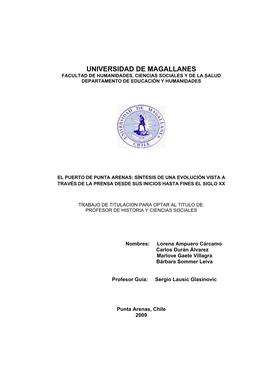 Universidad De Magallanes Facultad De Humanidades, Ciencias Sociales Y De La Salud Departamento De Educación Y Humanidades