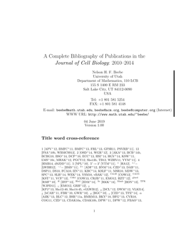 A Complete Bibliography of Publications in the Journal of Cell Biology: 2010–2014
