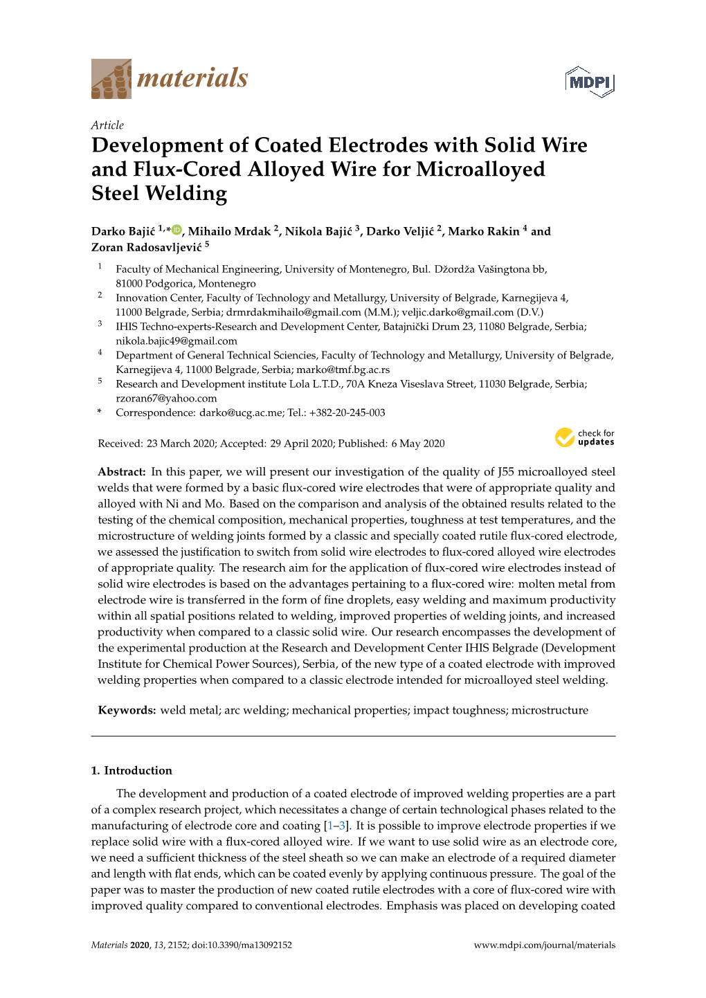 Development of Coated Electrodes with Solid Wire and Flux-Cored Alloyed Wire for Microalloyed Steel Welding
