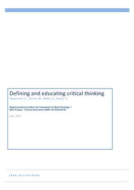 Defining and Educating Critical Thinking Pasquinelli, E., Farina, M., Bedel, A., Casati, R