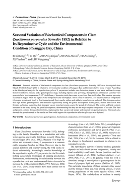 Seasonal Variation of Biochemical Components in Clam (Saxidomus