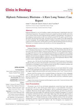 Biphasic Pulmonary Blastoma - a Rare Lung Tumor: Case Report