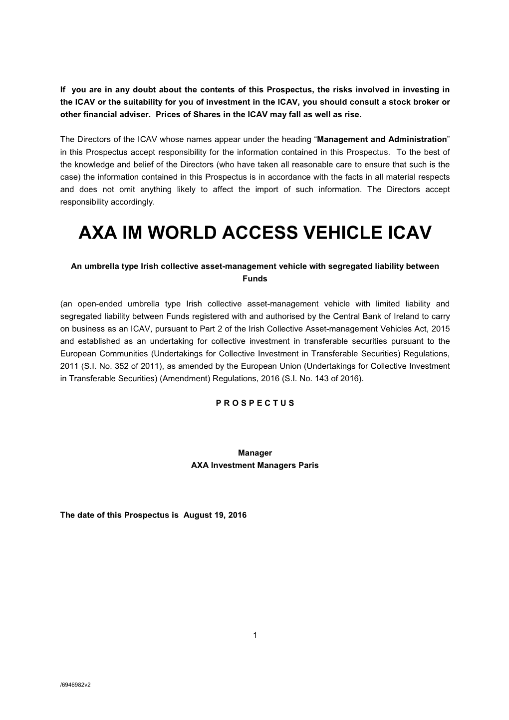 Axa Im World Access Vehicle Icav