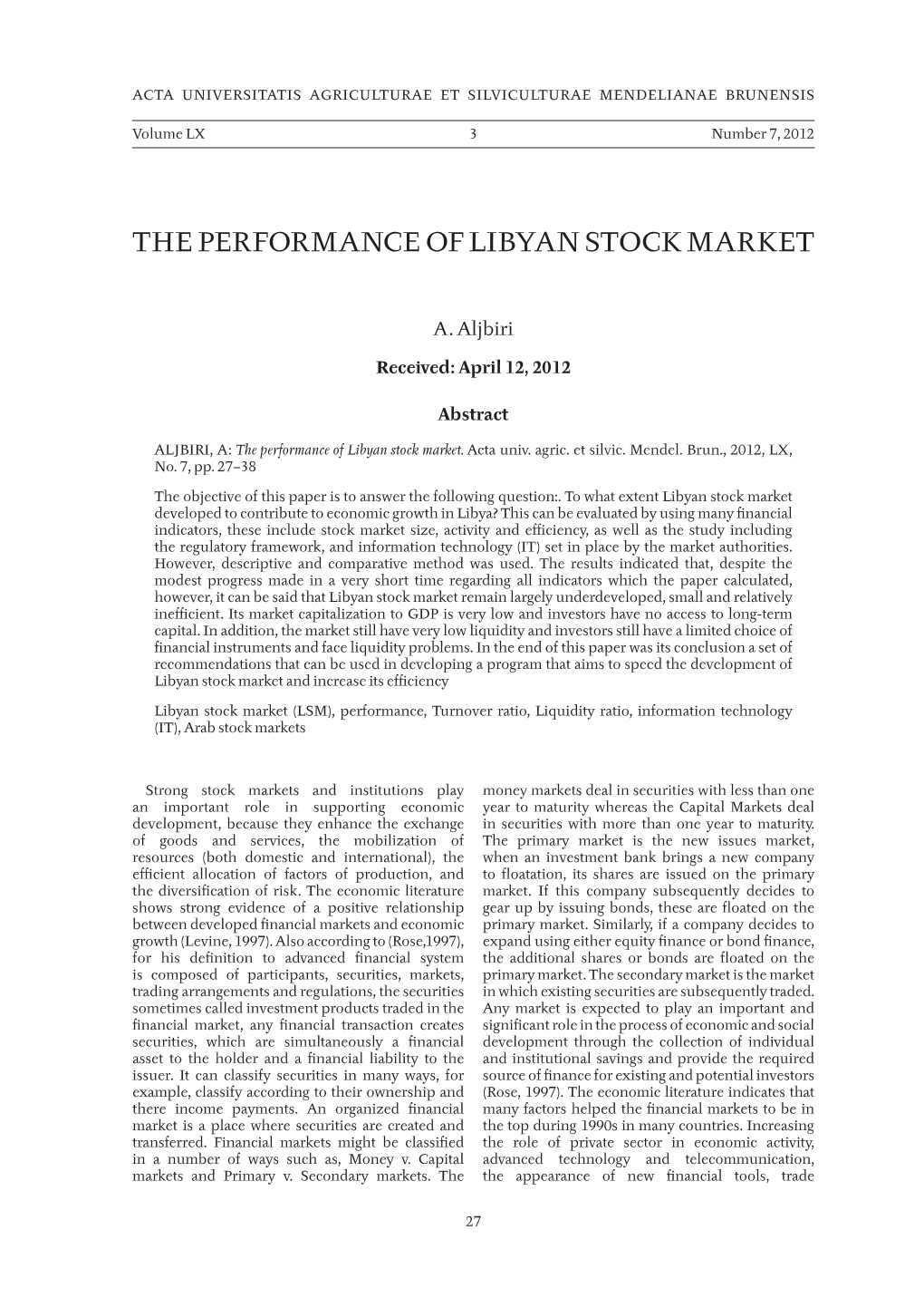 The Performance of Libyan Stock Market