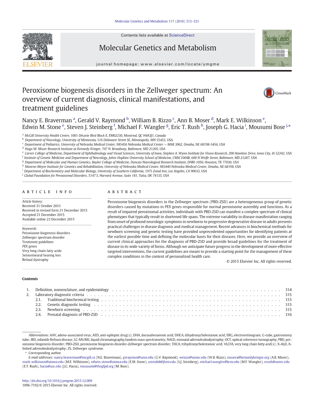 Peroxisome Biogenesis Disorders in the Zellweger Spectrum: an Overview of Current Diagnosis, Clinical Manifestations, and Treatment Guidelines