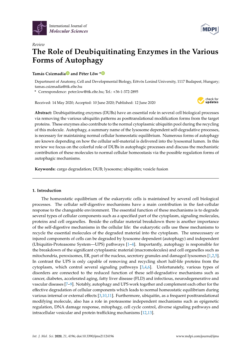 The Role of Deubiquitinating Enzymes in the Various Forms of Autophagy