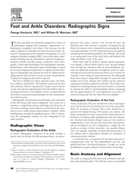 Foot and Ankle Disorders: Radiographic Signs George Koulouris, MD,* and William B