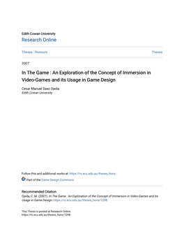 An Exploration of the Concept of Immersion in Video-Games and Its Usage in Game Design