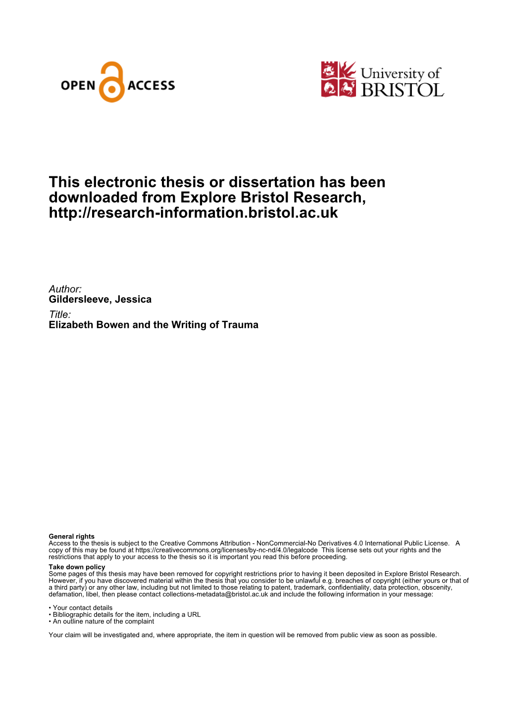 This Electronic Thesis Or Dissertation Has Been Downloaded from Explore Bristol Research