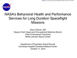 NASA's Behavioral Health and Performance Services for Long
