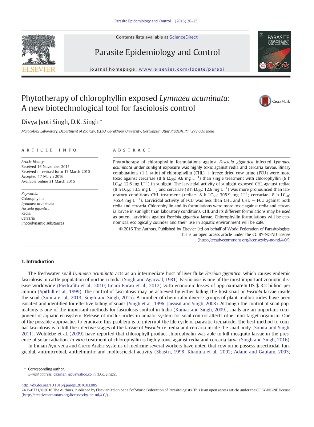 Phytotherapy of Chlorophyllin Exposed Lymnaea Acuminata: a New Biotechnological Tool for Fasciolosis Control