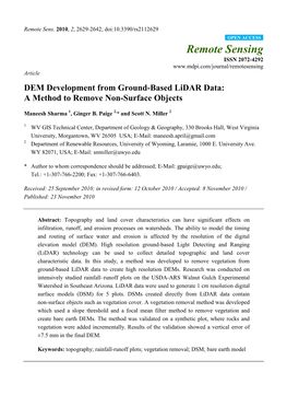 DEM Development from Ground-Based Lidar Data: a Method to Remove Non-Surface Objects