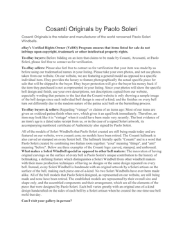 Cosanti Originals by Paolo Soleri Cosanti Originals Is the Retailer and Manufacturer of the World Renowned Paolo Soleri Windbells