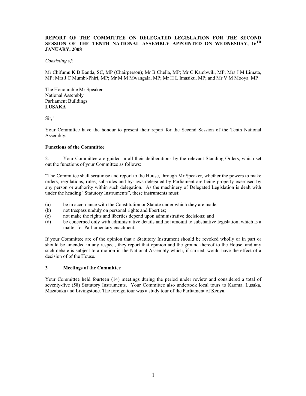 Report of the Committee on Delegated Legislation for the Second Session of the Tenth National Assembly Appointed on Wednesday, 16Th January, 2008