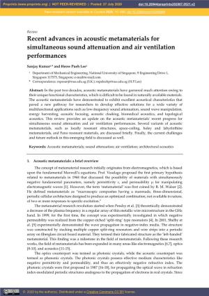 Recent Advances in Acoustic Metamaterials for Simultaneous Sound Attenuation and Air Ventilation Performances