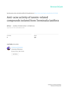 Anti-Acne Activity of Tannin-Related Compounds Isolated from Terminalia Laxiflora