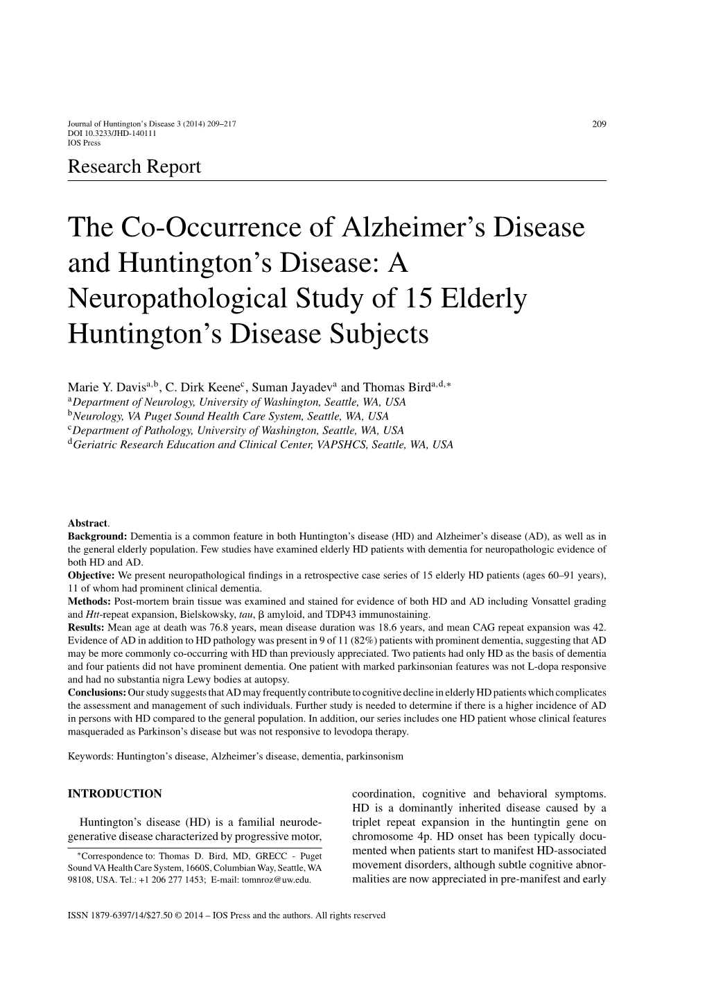 The Co-Occurrence of Alzheimer's Disease