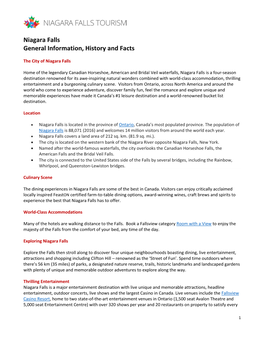 Niagara Falls General Information, History and Facts