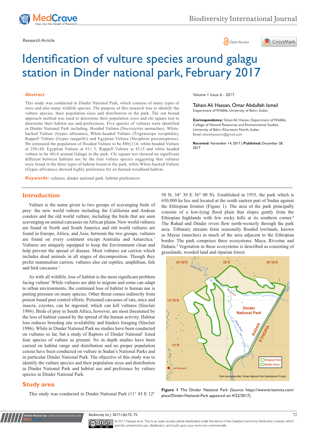 Identification of Vulture Species Around Galagu Station in Dinder National Park, February 2017