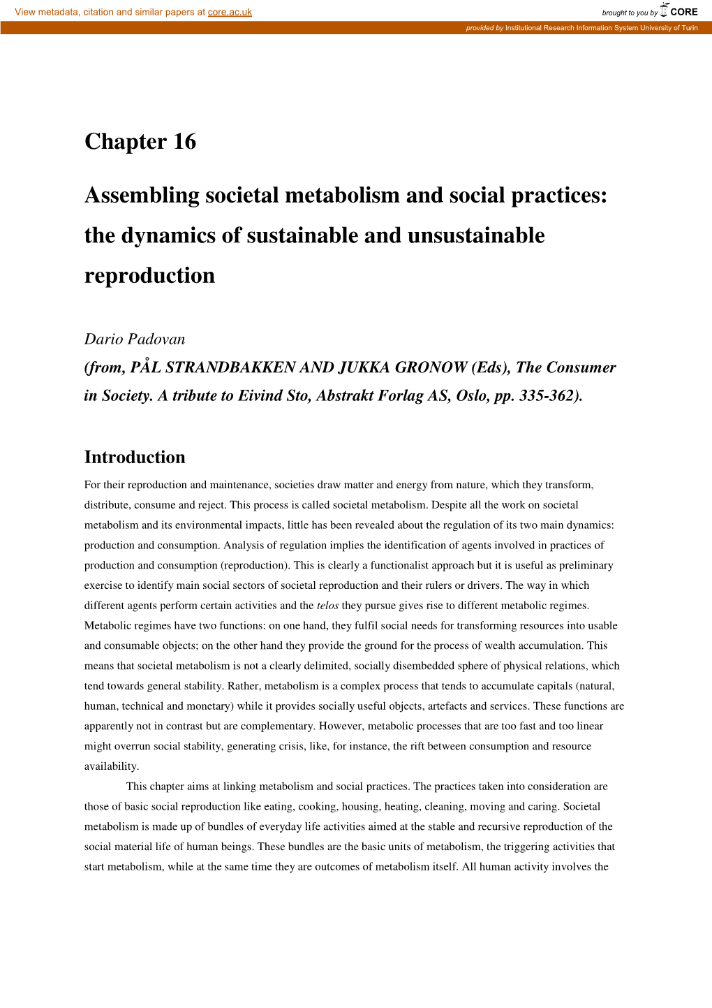 Chapter 16 Assembling Societal Metabolism and Social