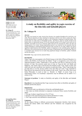 A Study on Flexibility and Agility in Yogic Exercise of the Kho-Kho And
