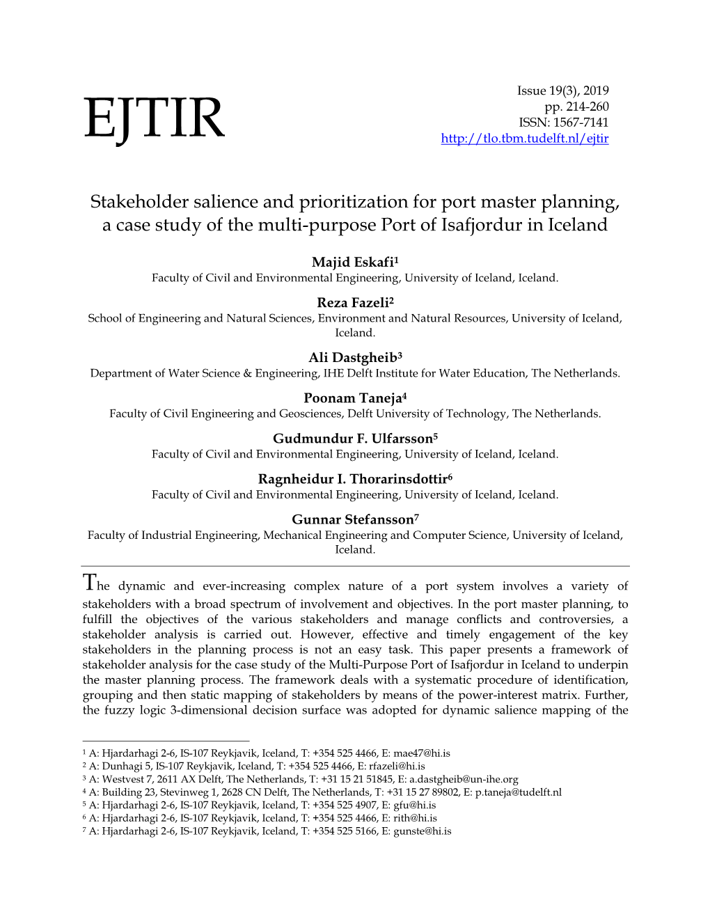 Stakeholder Salience and Prioritization for Port Master Planning, a Case Study of the Multi-Purpose Port of Isafjordur in Iceland