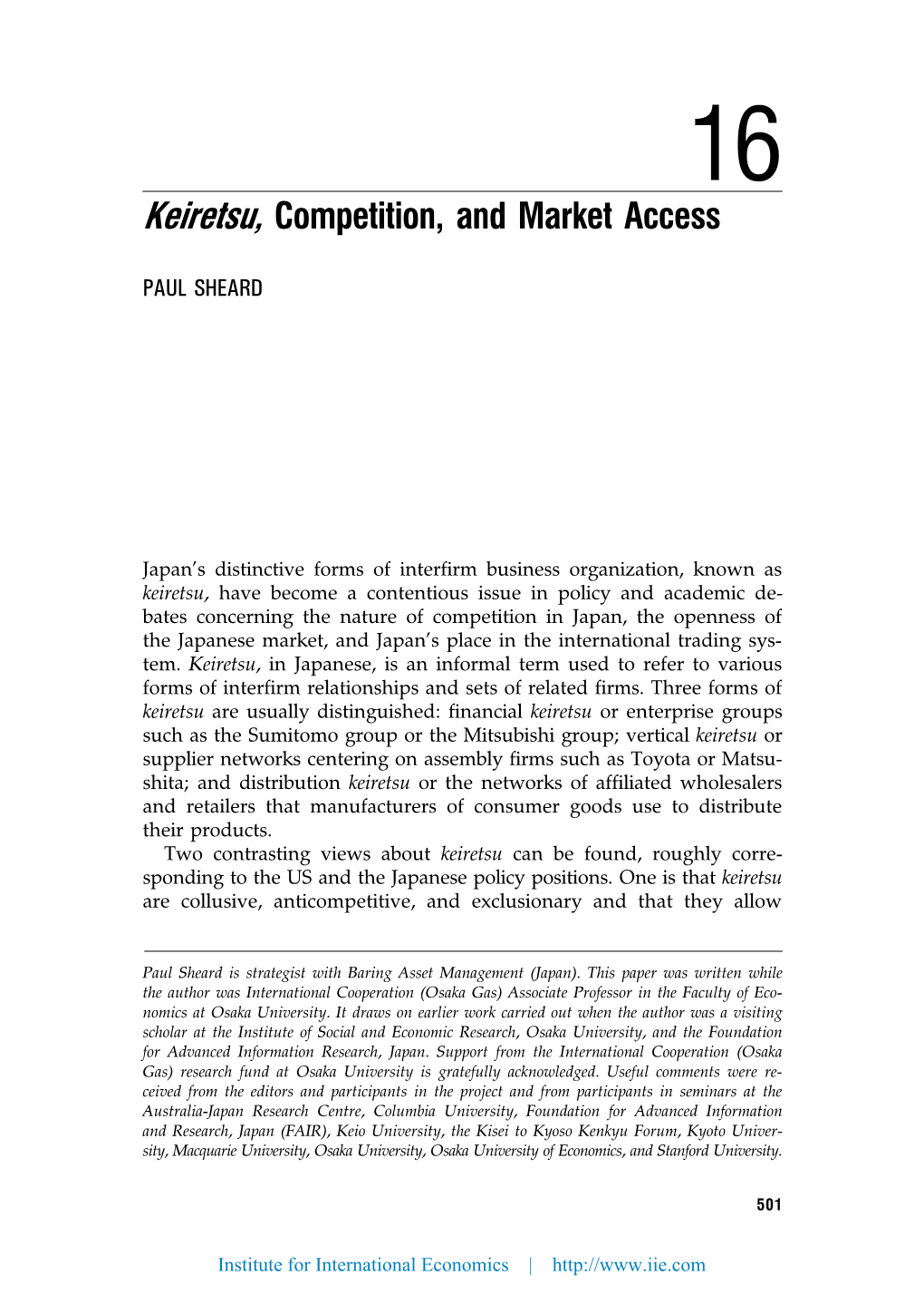 Keiretsu, Competition, and Market Access