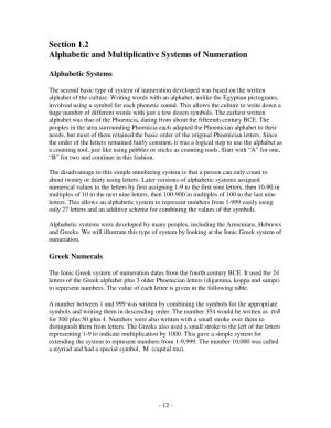 Alphabetic and Multiplicative Systems of Numeration