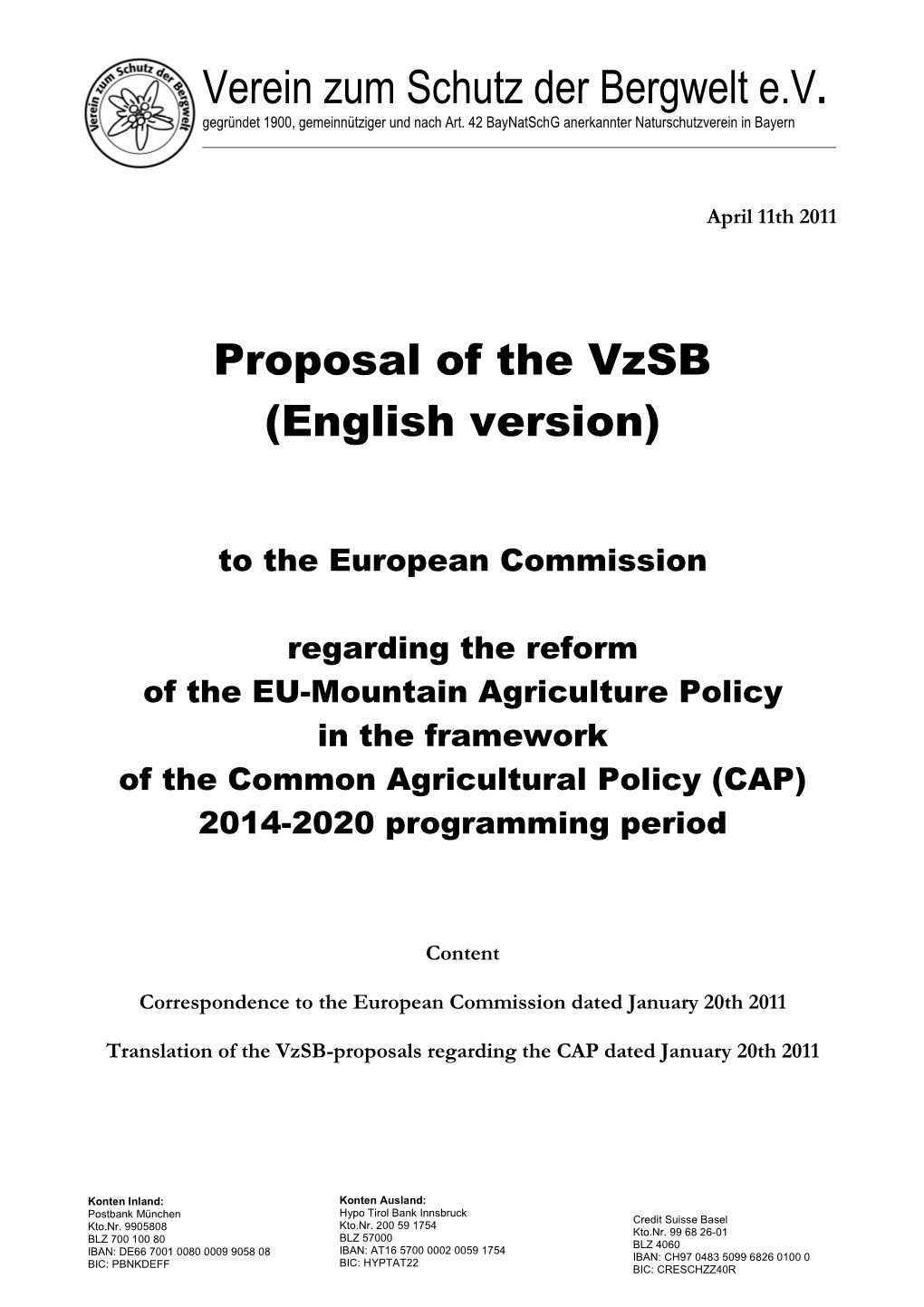 Vzsb 2011 EN Vorschläge Zur CAP Ab 2014 20.1.11