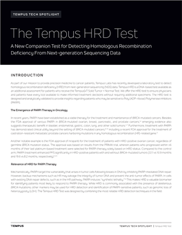 The Tempus HRD Test a New Companion Test for Detecting Homologous Recombination Deficiency from Next-Generation Sequencing Data