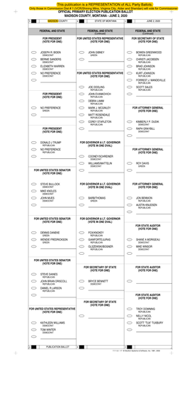Official Primary Election Publication Ballot Madison County, Montana - June 2, 2020