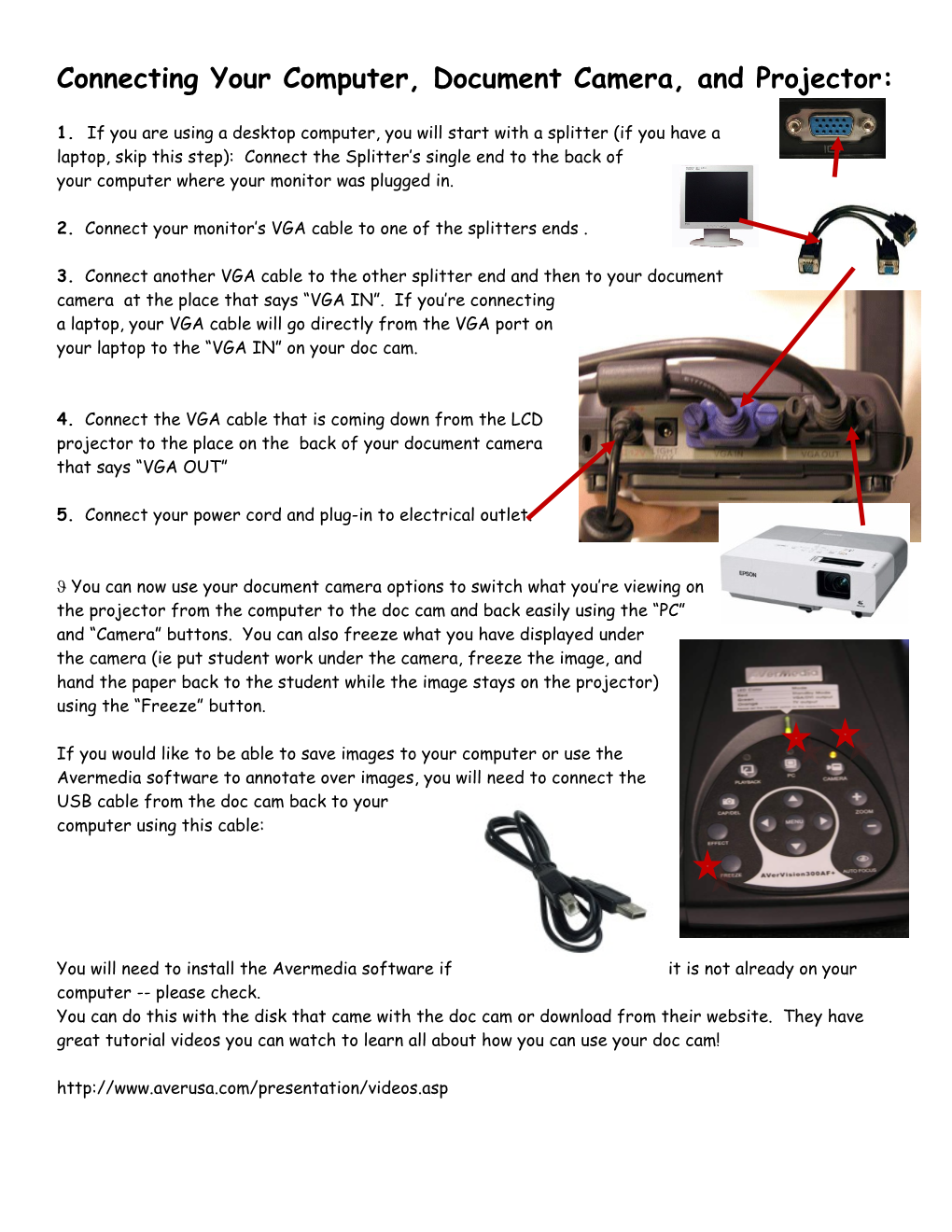 Connecting Your Computer, Document Camera, and Projector