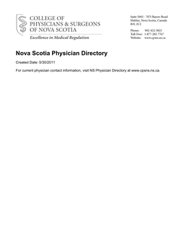 Nova Scotia Physician Directory