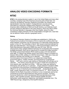 Analog Video Encoding Formats Ntsc
