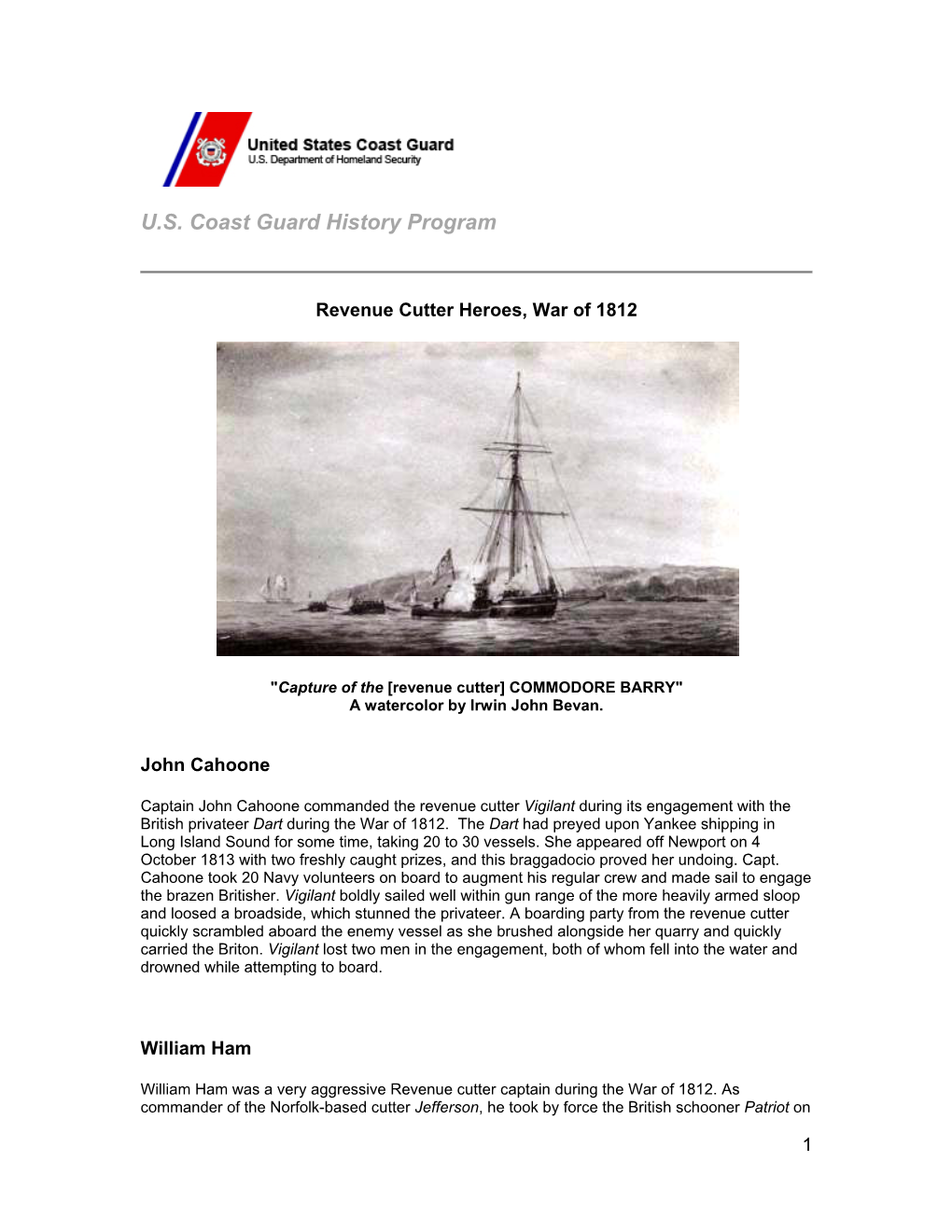 Revenue Cutter Heroes of the War of 1812