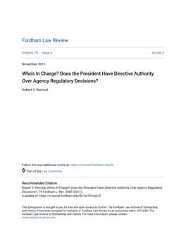 Does the President Have Directive Authority Over Agency Regulatory Decisions?