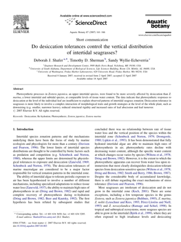 Do Desiccation Tolerances Control the Vertical Distribution of Intertidal Seagrasses? Deborah J