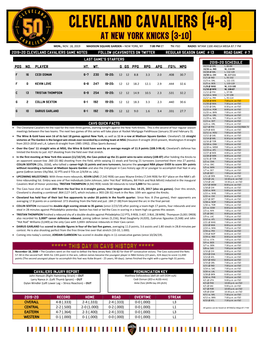 2019-20 Cleveland Cavaliers Game Notes Follow @Cavsnotes on Twitter Regular Season Game # 13 Road Game # 7