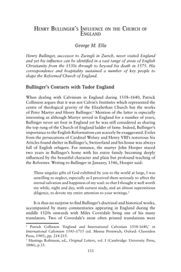 Henry Bullinger's Influence on the Church of England