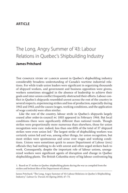 '43: Labour Relations in Quebec's Shipbuilding Industry