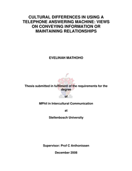 Cultural Differences in Using a Telephone Answering Machine: Views on Conveying Information Or Maintaining Relationships