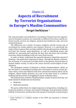 Recruitment by Terrorist Organizations in Europe’S Muslim Communities Sergei Sarkisyan 1