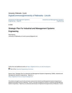 Strategic Plan for Industrial and Management Systems Engineering